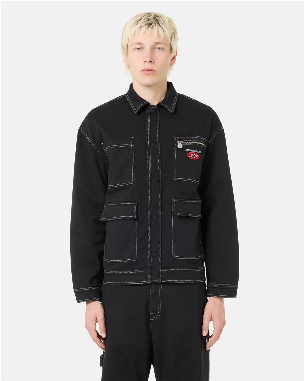Black, work fit cotton gabardine jacket | ICEBERG
