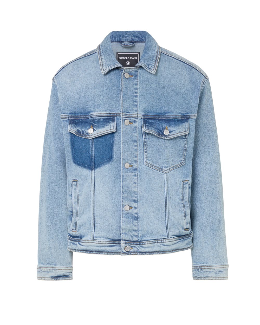 Indigo 5-pocket stretch cotton denim jacket with teddy bear print