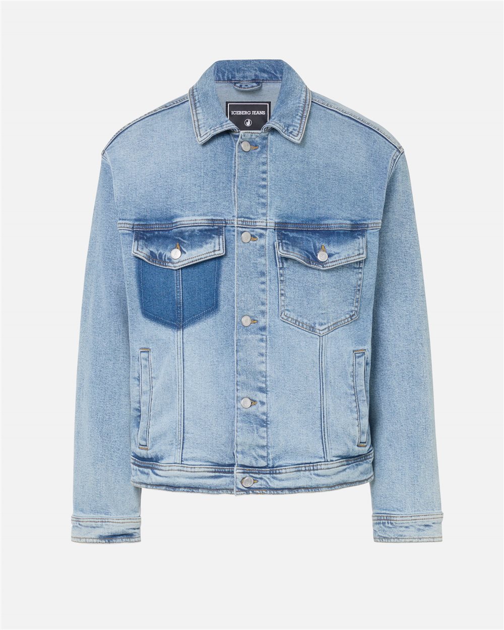 Indigo 5-pocket stretch cotton denim jacket with teddy bear print