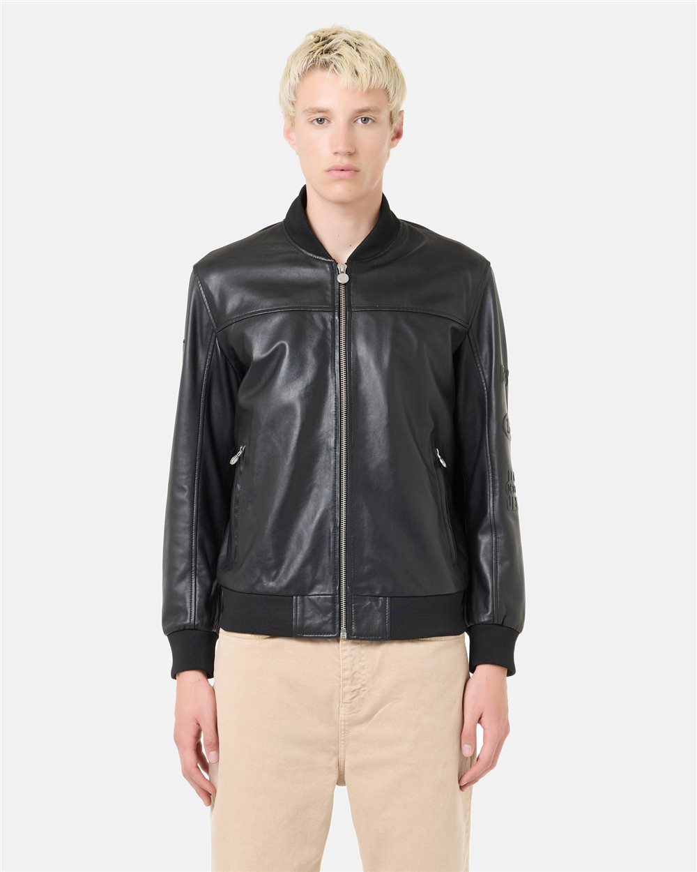 Black, varsity fit lambskin leather jacket | ICEBERG