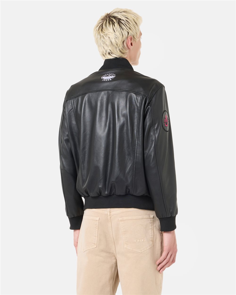 Black, varsity fit lambskin leather jacket | ICEBERG