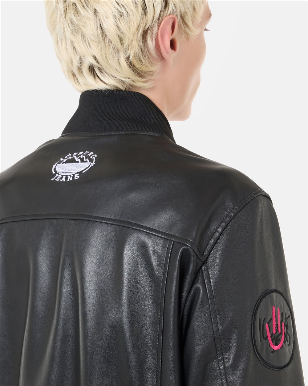 Black, varsity fit lambskin leather jacket | ICEBERG