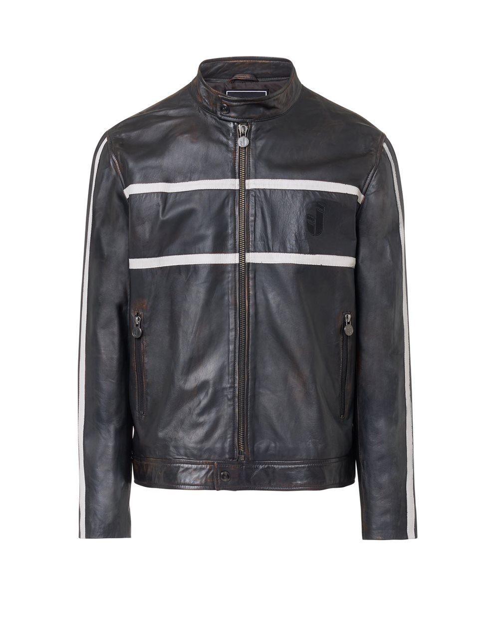 Brown and white lambskin biker fit short jacket | ICEBERG