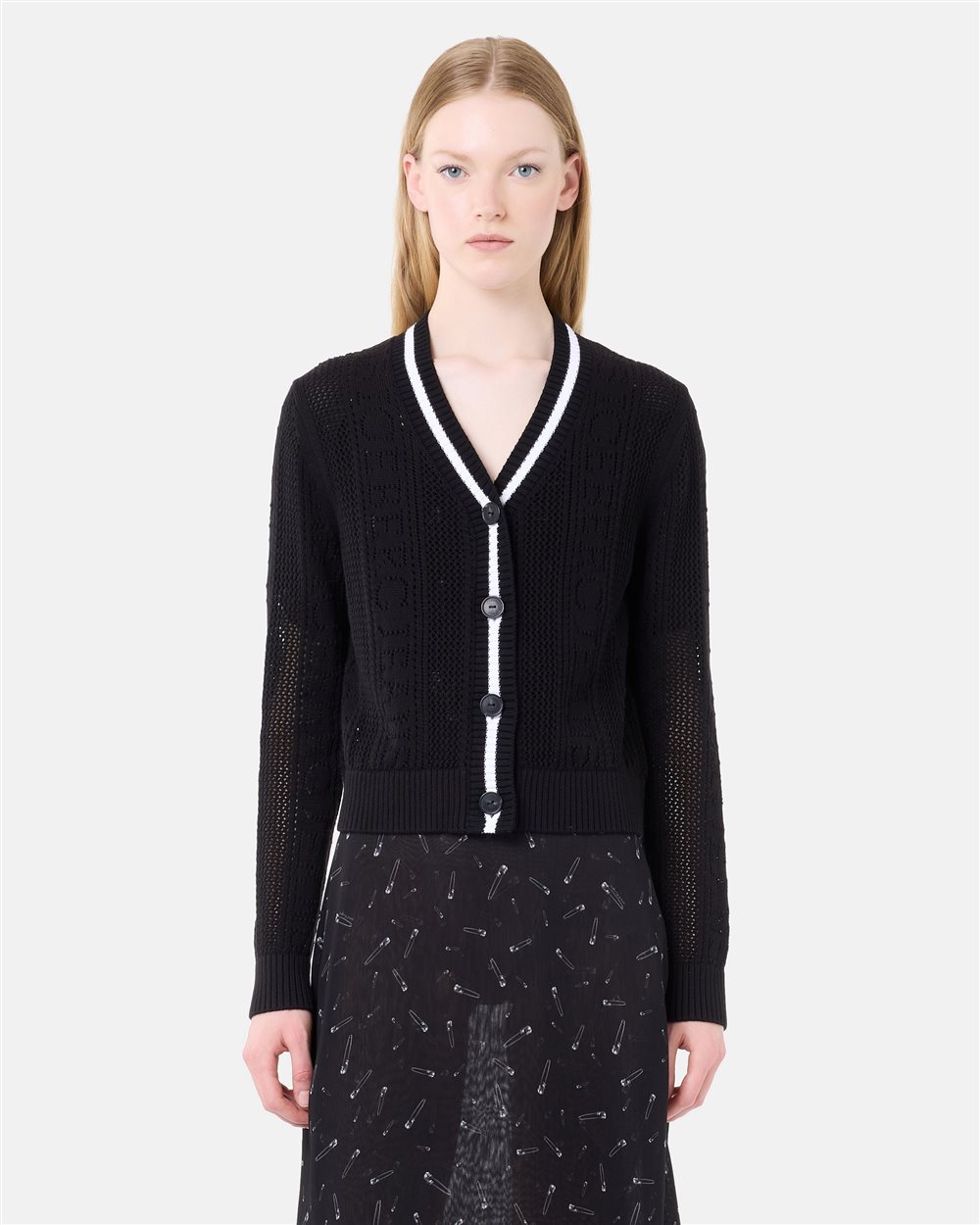Black pure cotton cardigan with pointelle knit | ICEBERG
