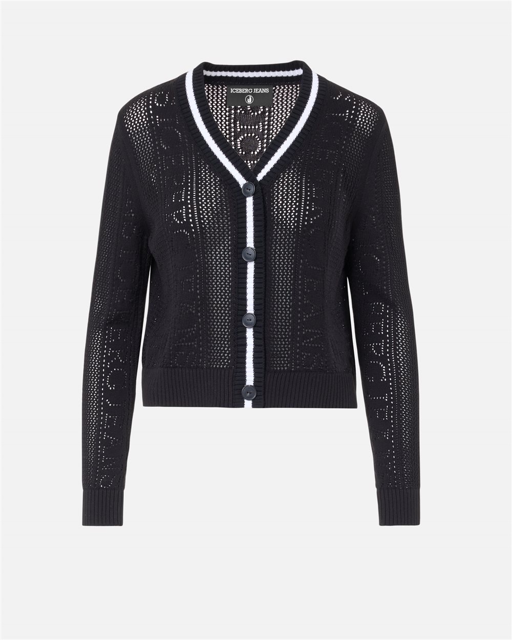 Black pure cotton cardigan with pointelle knit | ICEBERG
