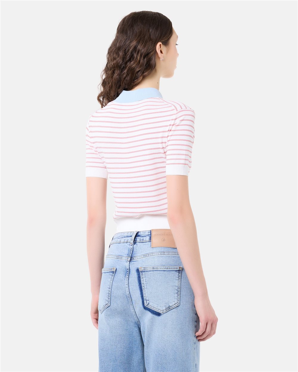 Pink and red, slim fit viscose blend striped polo sweater | ICEBERG