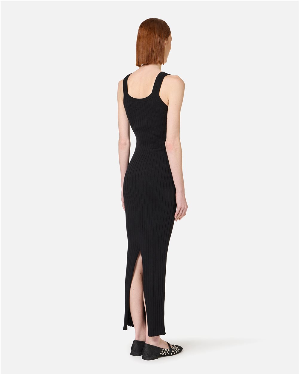 Black slip dress in pure ribbed cotton | ICEBERG