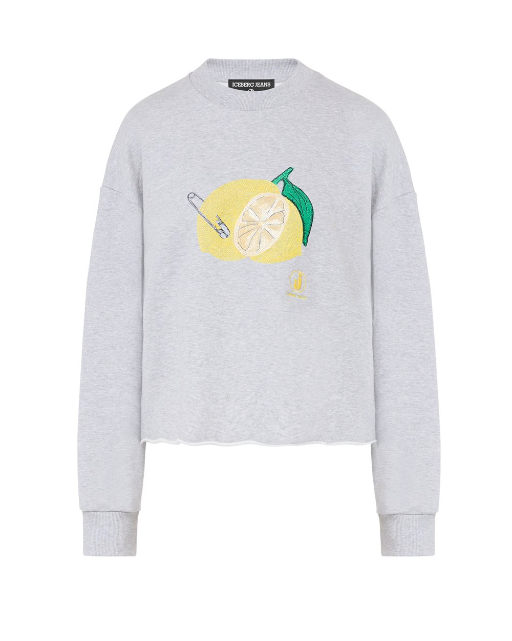LEMON イエローグレー フード付きアパレル Light gray melange cotton cropped sweatshirt with lemon print