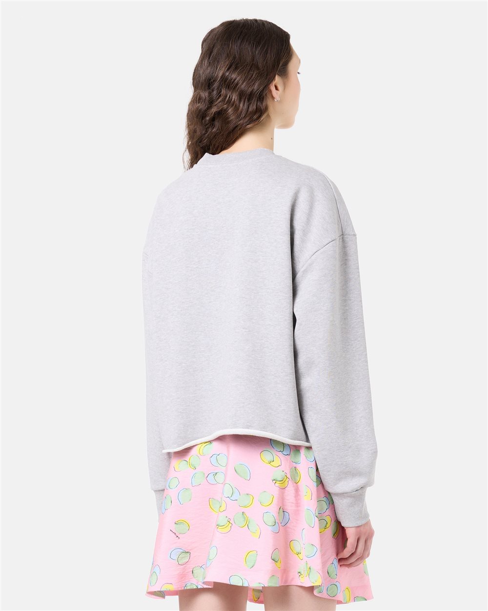 Light gray melange cotton cropped sweatshirt with lemon print