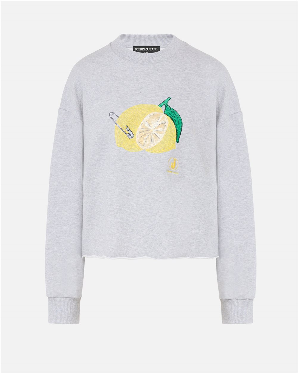 Light gray melange cotton cropped sweatshirt with lemon print