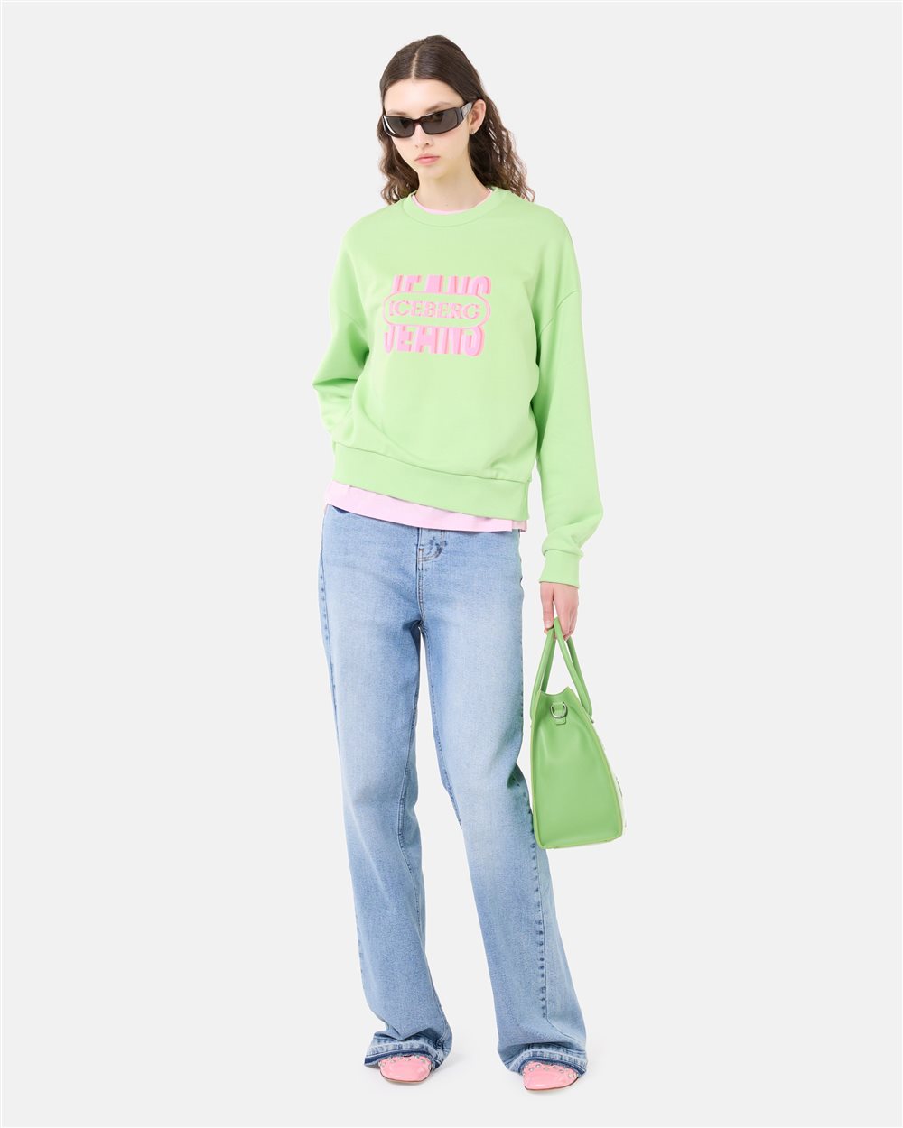 Felpa Girocollo Donna EADINVE – Maniche Lunghe Drop, Stampa Faith-Hope-Love Daisy, Verde Taglia M