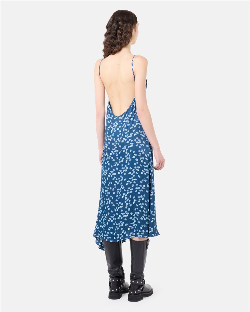 Iceberg Maxi slip dress in blue viscose twill with mini lemons print