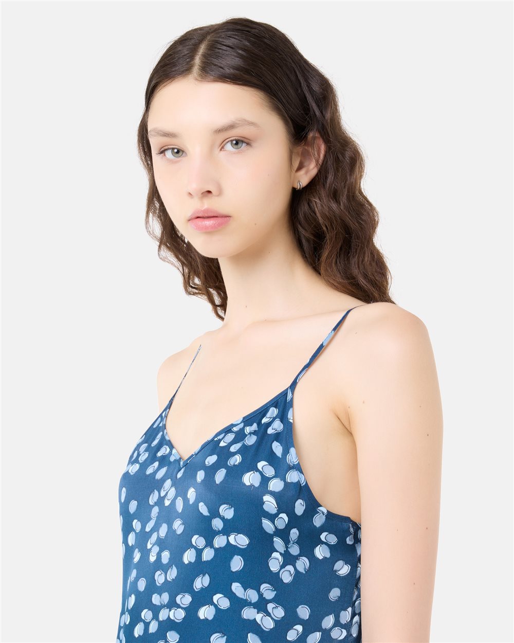 Iceberg Maxi slip dress in blue viscose twill with mini lemons print