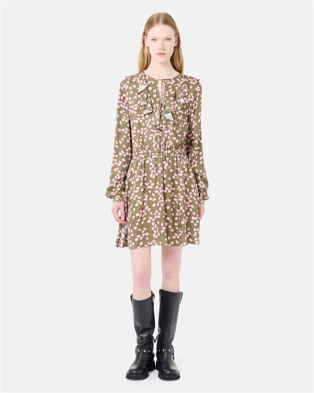 Iceberg Green and pink viscose twill mini dress with mini lemons print and puffy sleeves