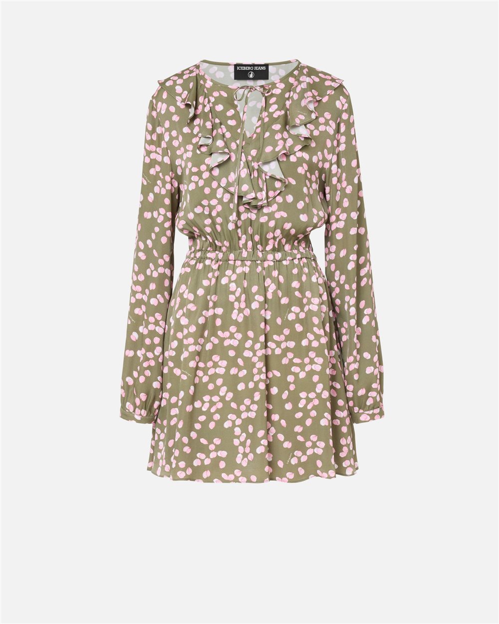 Iceberg Green and pink viscose twill mini dress with mini lemons print and puffy sleeves