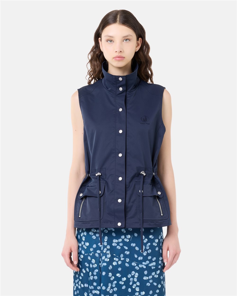 Navy blue polyester taffeta vest with pockets | ICEBERG