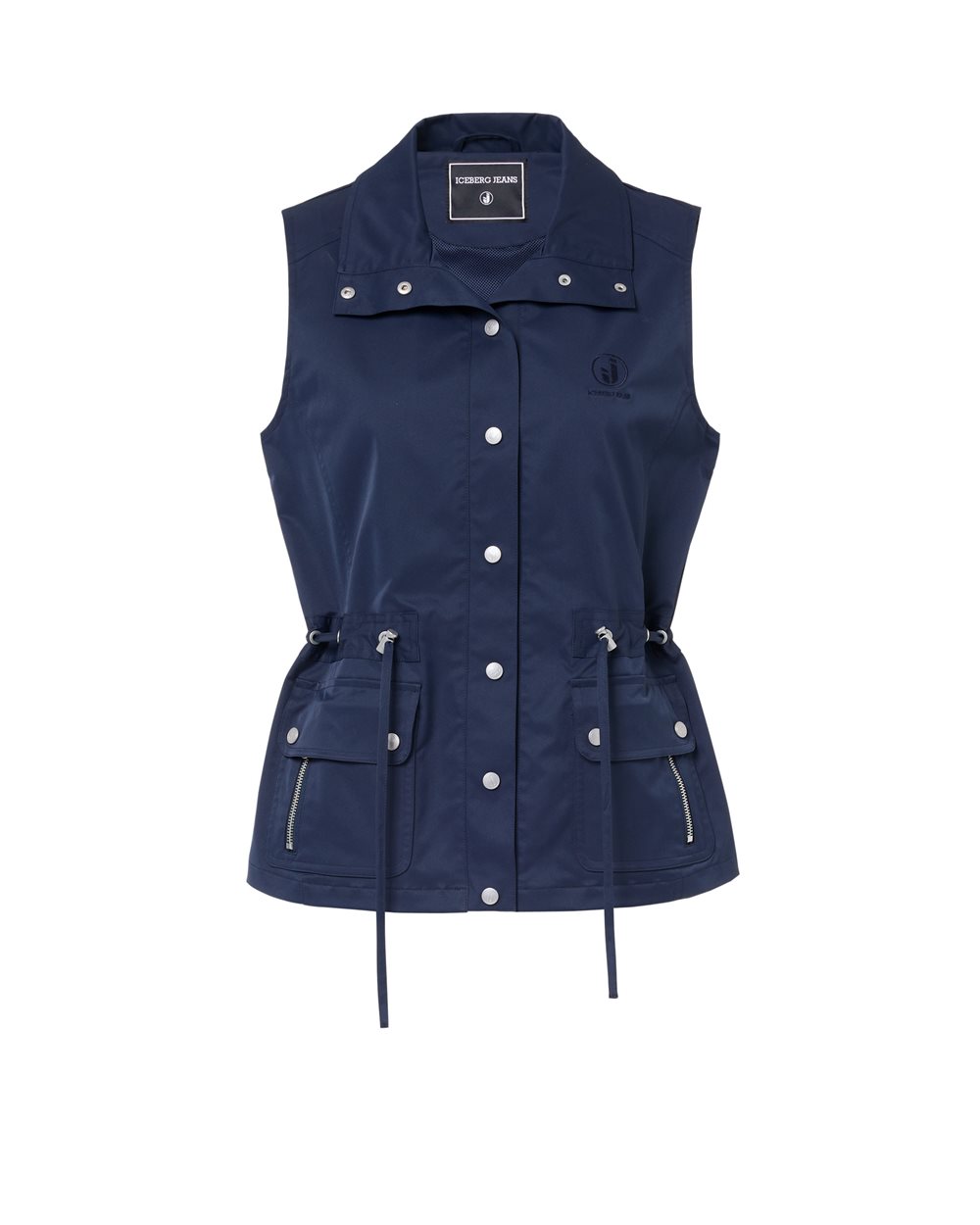 Navy blue polyester taffeta vest with pockets | ICEBERG