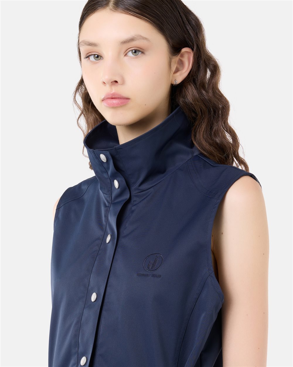 Navy blue polyester taffeta vest with pockets | ICEBERG