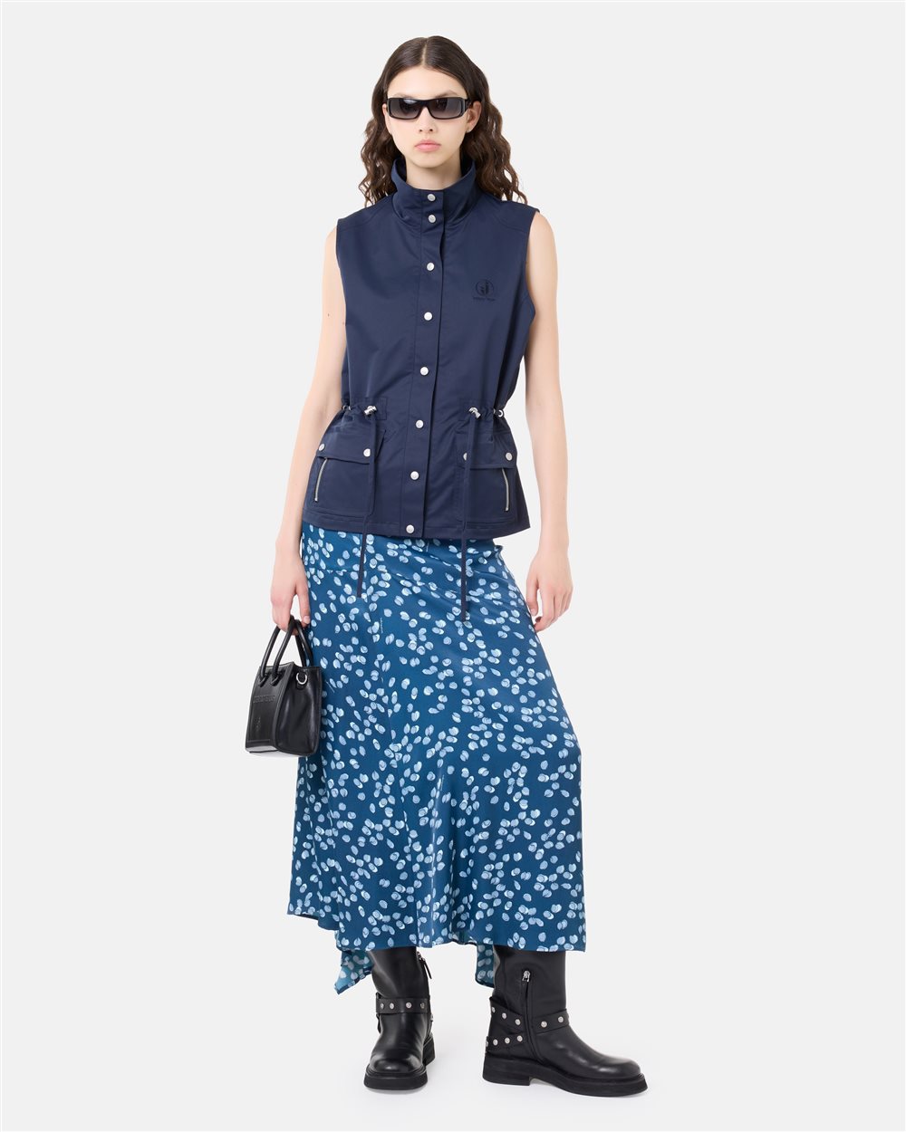 Navy blue polyester taffeta vest with pockets | ICEBERG