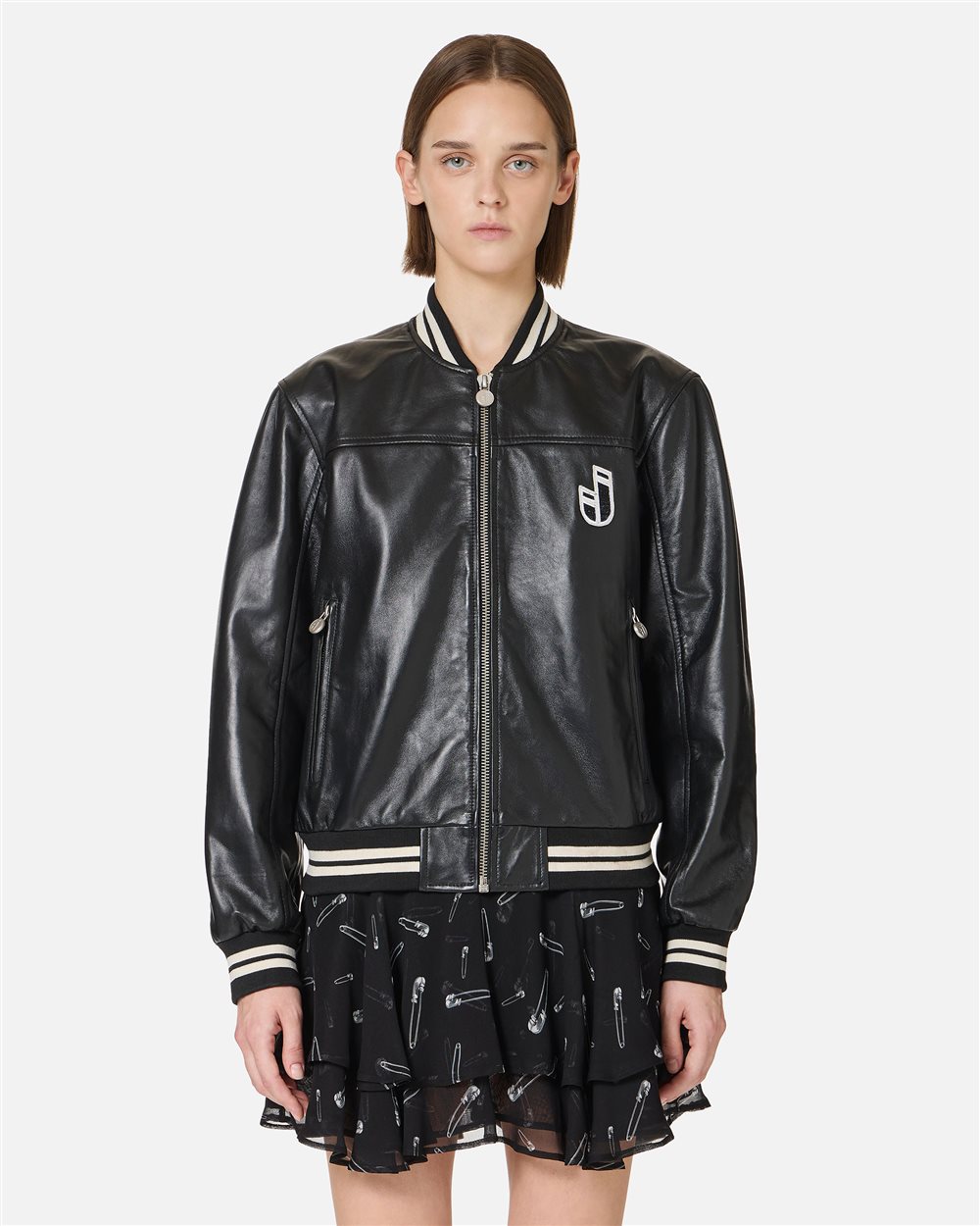 Black and white, varsity fit lambskin leather jacket | ICEBERG