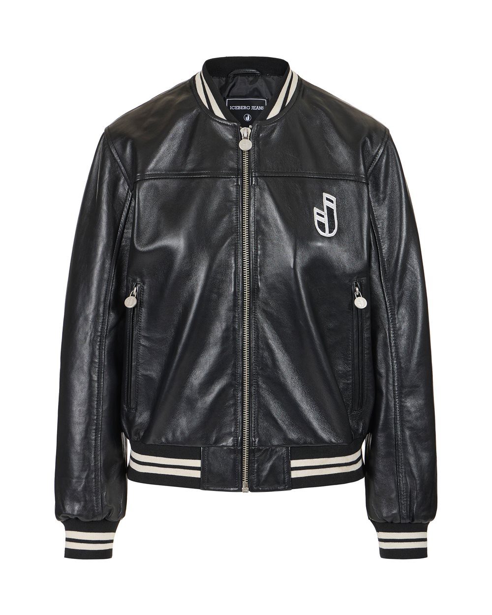 Black and white, varsity fit lambskin leather jacket | ICEBERG