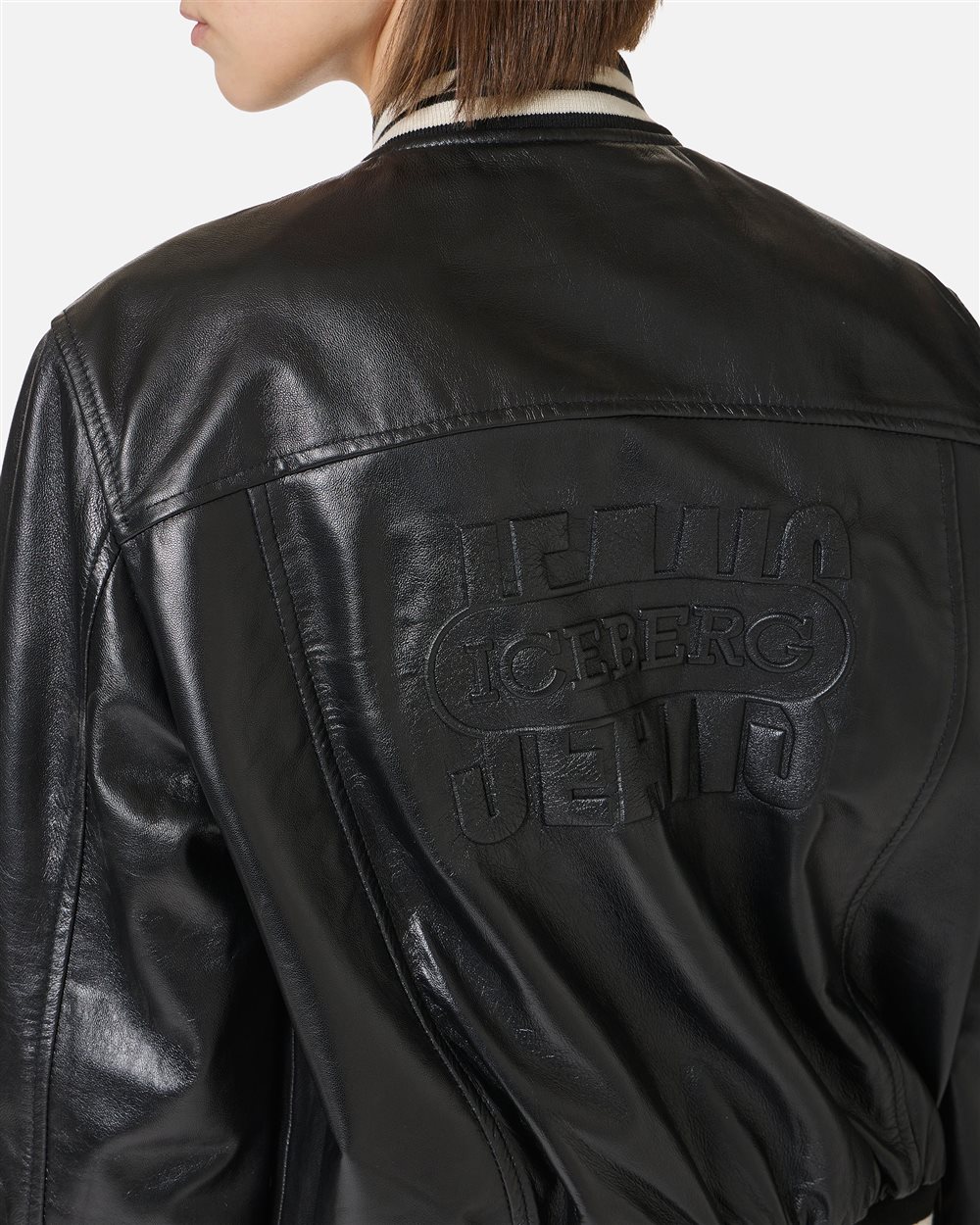 Black and white, varsity fit lambskin leather jacket | ICEBERG