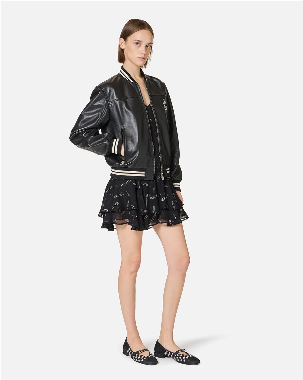 Black and white, varsity fit lambskin leather jacket | ICEBERG