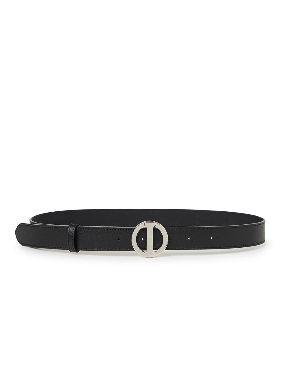 Black velvet leather belt with monogram logoed buckle | ICEBERG display picture 2