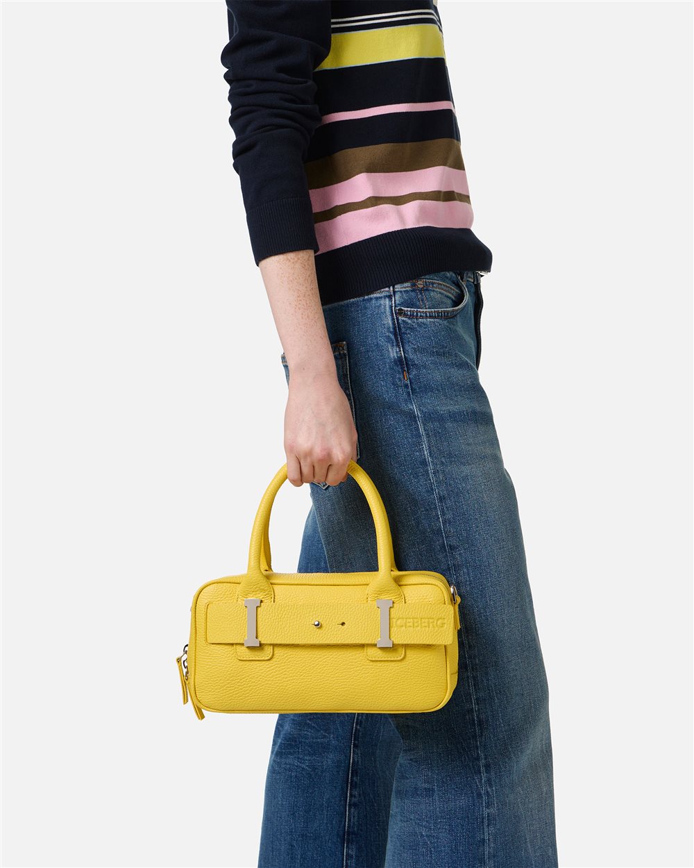 Yellow crossbody bag in calfskin leather with I buckle | ICEBERG